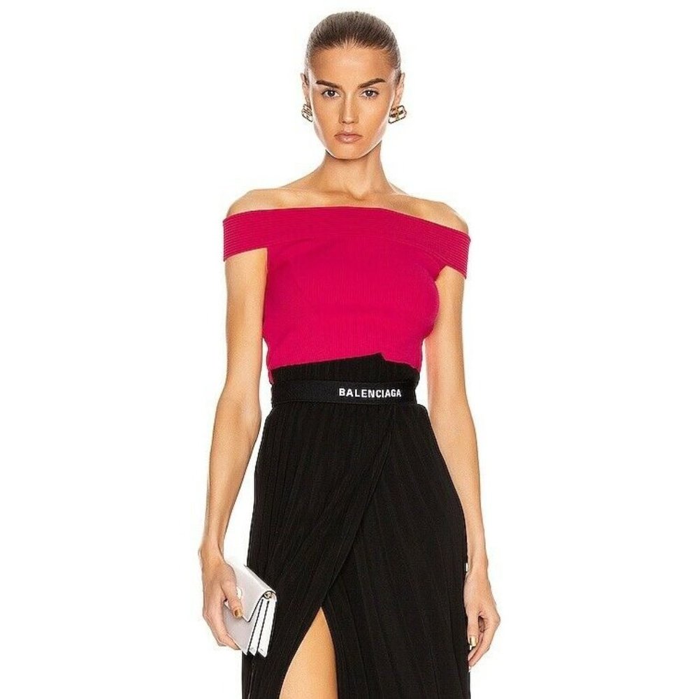 Alexander McQueen Off the Shoulder Top Orchid Pink Knit Luxury M NWOT $640